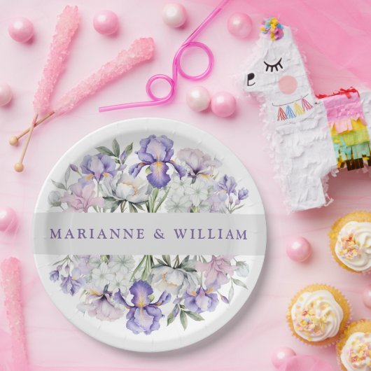 Elegante Paarse iris romantische bloemenbruiloft Papieren Bordje (Feest)