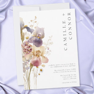 Elegante Paarse Iris Watercolor Tuin Bruiloft Kaart