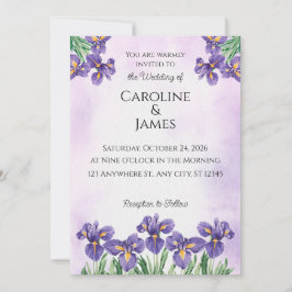 Elegante Paarse Iris Waterverf Bloemige Trouw Uitn Kaart