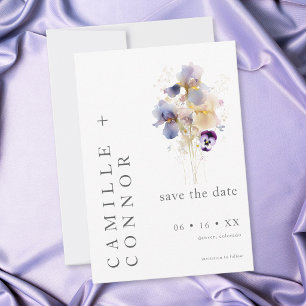 Elegante Paarse Iris Waterverf Tuin Bruiloft Save The Date