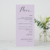 Elegante Paarse, kalligrafie bruiloft / receptie Menu (Staand voorkant)