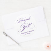 Elegante Paarse kalligrafie dank u bruiloft gunst Ronde Sticker (Envelop)