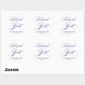 Elegante Paarse kalligrafie dank u bruiloft gunst Ronde Sticker (Vel)