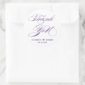 Elegante Paarse kalligrafie dank u bruiloft gunst Ronde Sticker (Tas)