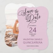Elegante Paarse kalligrafie en foto Save The Date (Voorkant / Achterkant)