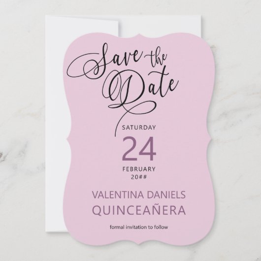 Elegante Paarse kalligrafie en foto Save The Date (Voorkant)