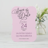 Elegante Paarse kalligrafie en foto Save The Date (Staand voorkant)