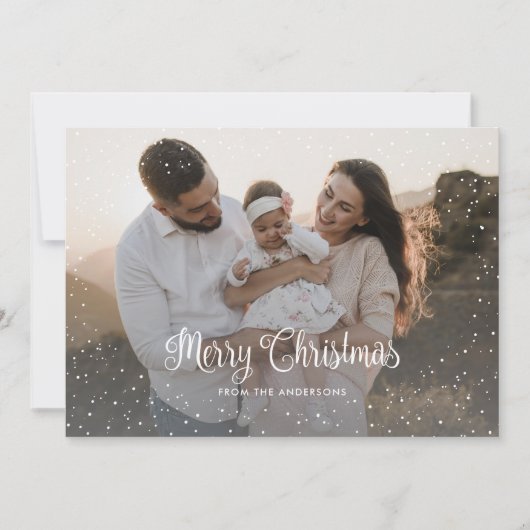 Elegante Paarse kalligrafie Foto Kerst Kaart (Voorkant)