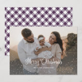 Elegante Paarse kalligrafie Foto Kerst Kaart (Voorkant / Achterkant)