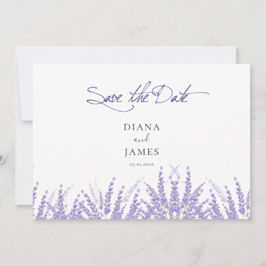 Elegante Paarse Kalligrafie QR Code Fotobruiloft Save The Date (Voorkant)