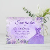 Elegante Paarse Kerstmis Mis Quince Save The Date Kaart (Staand voorkant)