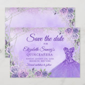 Elegante Paarse Kerstmis Mis Quince Save The Date Kaart (Voorkant / Achterkant)