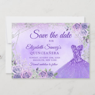 Elegante Paarse Kerstmis Mis Quince Save The Date Kaart