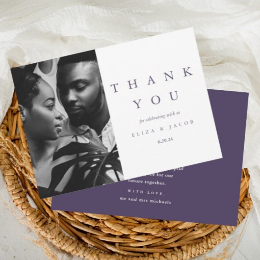 Elegante Paarse klassieke foto bruiloft Bedankkaart