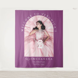 Elegante Paarse klassieke Quinceañera boogfoto Wandkleed