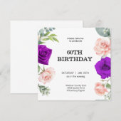 elegante paarse kleur 60TH Verjaardagsuitnodiging Kaart (Voorkant / Achterkant)