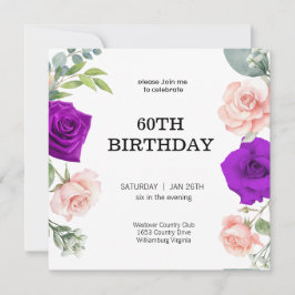 elegante paarse kleur 60TH Verjaardagsuitnodiging Kaart
