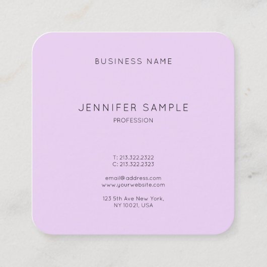 Elegante Paarse Kleur Professioneel Minimalistisch Vierkante Visitekaartje (Achterkant)