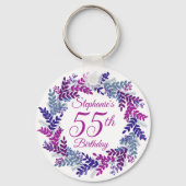 Elegante Paarse Krans 55e Verjaardag Sleutelhanger (Voorkant)