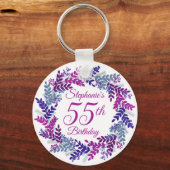 Elegante Paarse Krans 55e Verjaardag Sleutelhanger (Voorkant)