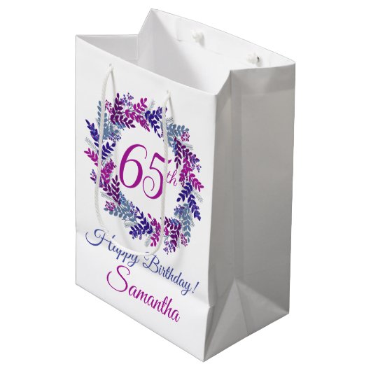 Elegante Paarse krans 65e verjaardag Medium Cadeauzakje (Voorkant Gekanteld)