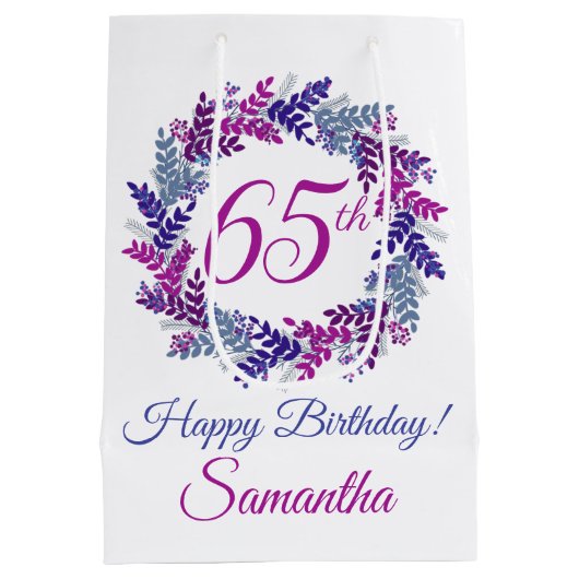 Elegante Paarse krans 65e verjaardag Medium Cadeauzakje (Achterkant)