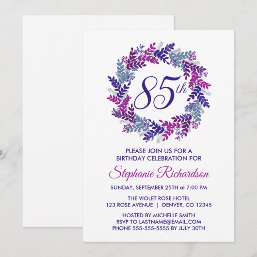 Elegante Paarse krans 85e verjaardag Kaart (Voorkant / Achterkant)
