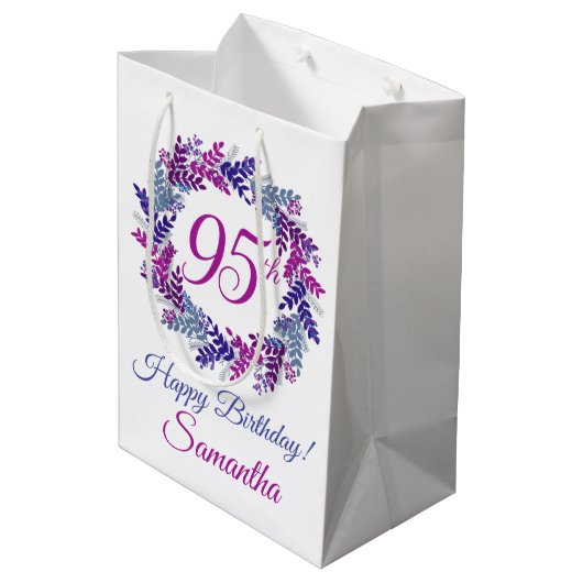 Elegante Paarse krans 95e verjaardag Medium Cadeauzakje (Achterkant Gekanteld)
