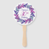 Elegante Paarse Krans Roze 30ste Verjaardag Handwaaier (Voorkant)