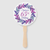Elegante Paarse krans roze 65e verjaardag Handwaaier (Voorkant)