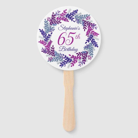 Elegante Paarse krans roze 65e verjaardag Handwaaier (Voorkant)