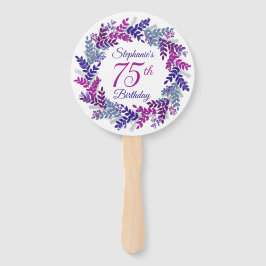 Elegante Paarse krans roze 75e verjaardag Handwaaier
