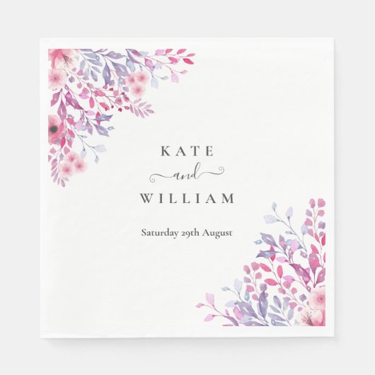 Elegante Paarse land Wildflower Waterverf Servet (Voorkant)