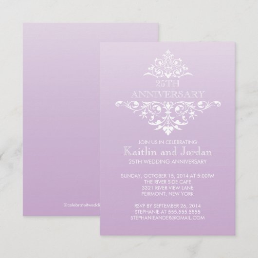 Elegante Paarse Lavendel Bloei Jubileumfeest Kaart (Voorkant / Achterkant)