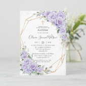 Elegante Paarse Lavendel Bloemen Doop Doopsel Kaart (Staand voorkant)