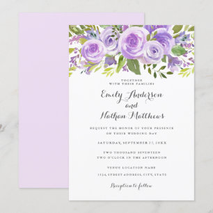 Elegante Paarse Lavendel Bloemen Roos bruiloft Kaart