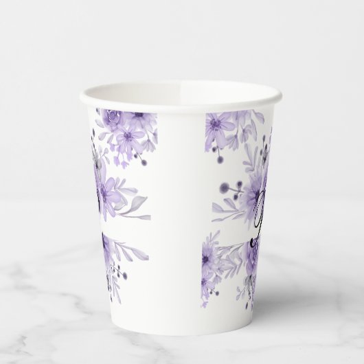 Elegante Paarse Lavendel Bloemen Waterverf Papieren Bekers (Links)