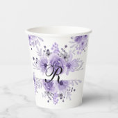 Elegante Paarse Lavendel Bloemen Waterverf Papieren Bekers (Voorkant)