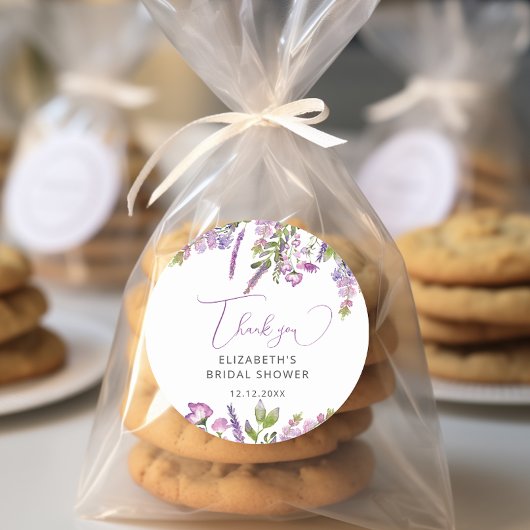 Elegante Paarse Lavendel Bruids Shower Bedankje Ronde Sticker