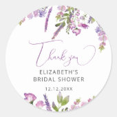 Elegante Paarse Lavendel Bruidsdouche Bedankt Ronde Sticker (Voorkant)