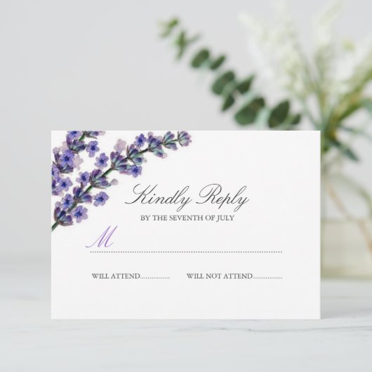 Elegante Paarse Lavendel Bruiloft RSVP (Staand voorkant)