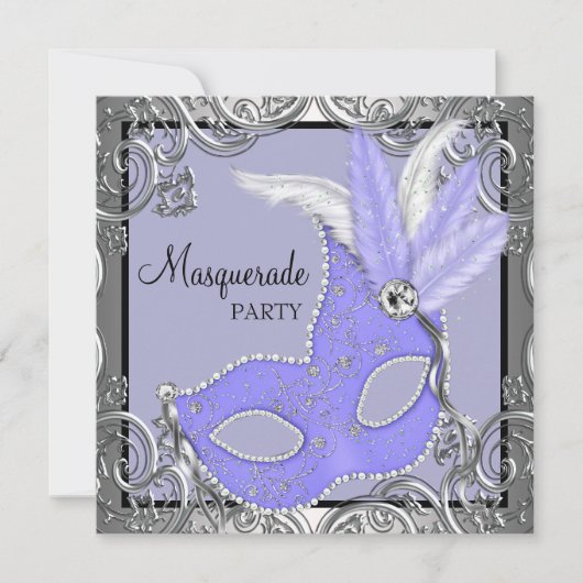 Elegante Paarse lavendel maskerade partij Kaart (Voorkant)