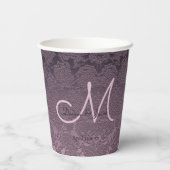 Elegante Paarse Lavendel Mauve Bruiloft Monogram Papieren Bekers (Achterkant)