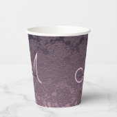 Elegante Paarse Lavendel Mauve Bruiloft Monogram Papieren Bekers (Links)