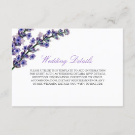 Elegante Paarse Lavendel Ontvangst Detailkaart Informatiekaartje