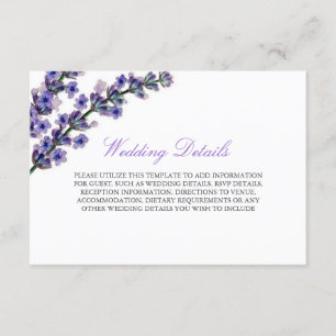Elegante Paarse Lavendel Ontvangst Detailkaart Informatiekaartje
