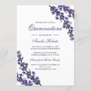 Elegante paarse lavendel Quinceanera uitnodiging