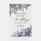 Elegante Paarse Lavendel Rozen bruiloft welkom Acryl Bord (Voorkant)