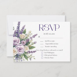 Elegante Paarse Lavendel Rozen Wedding Meal Choice RSVP Kaartje