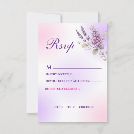 Elegante Paarse Lavendel RSVP Kaart (Voorkant)